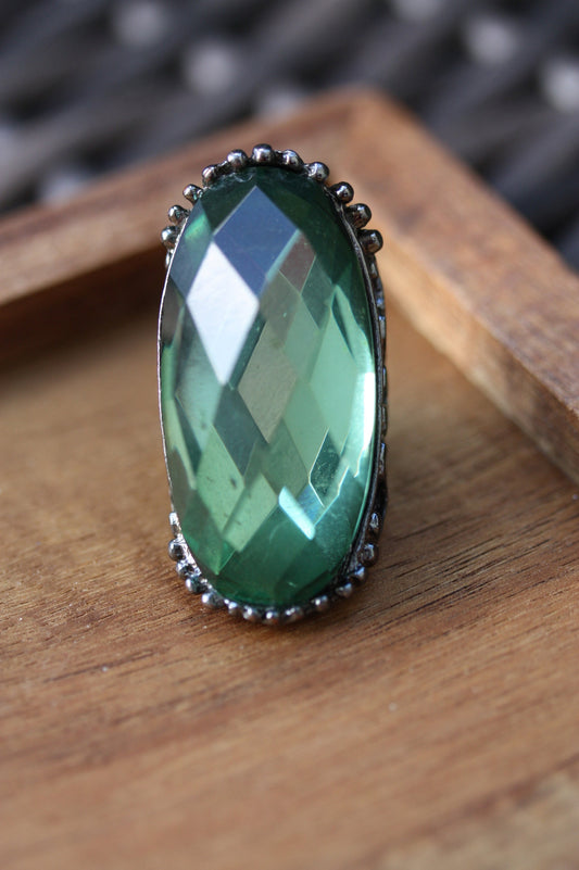 Large green crystal vintage statement ring