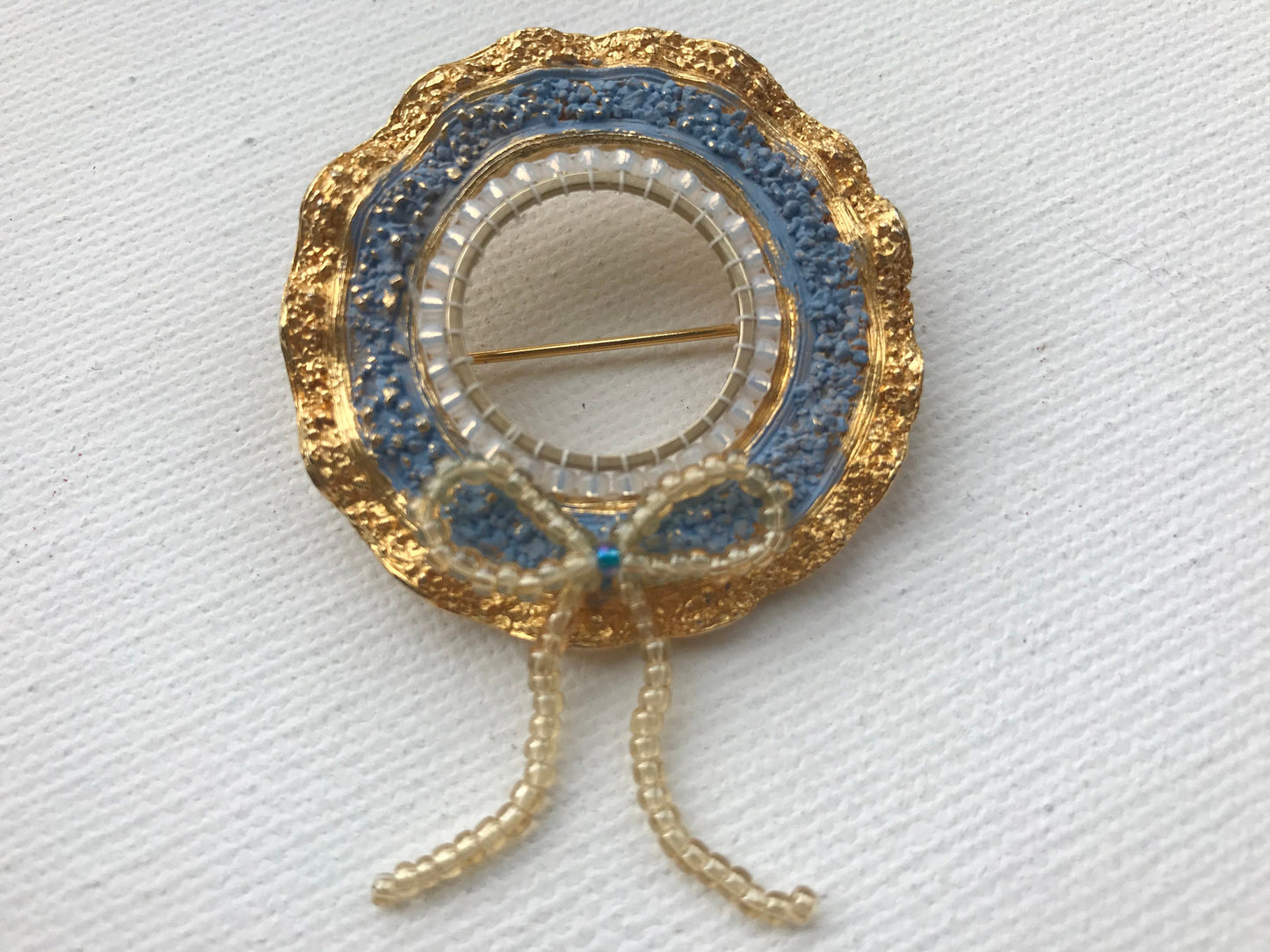 Revised, Modernized, Upcycled - hand made / hand painted one-of-a-kind mixed media beaded vintage wreath pin brooch