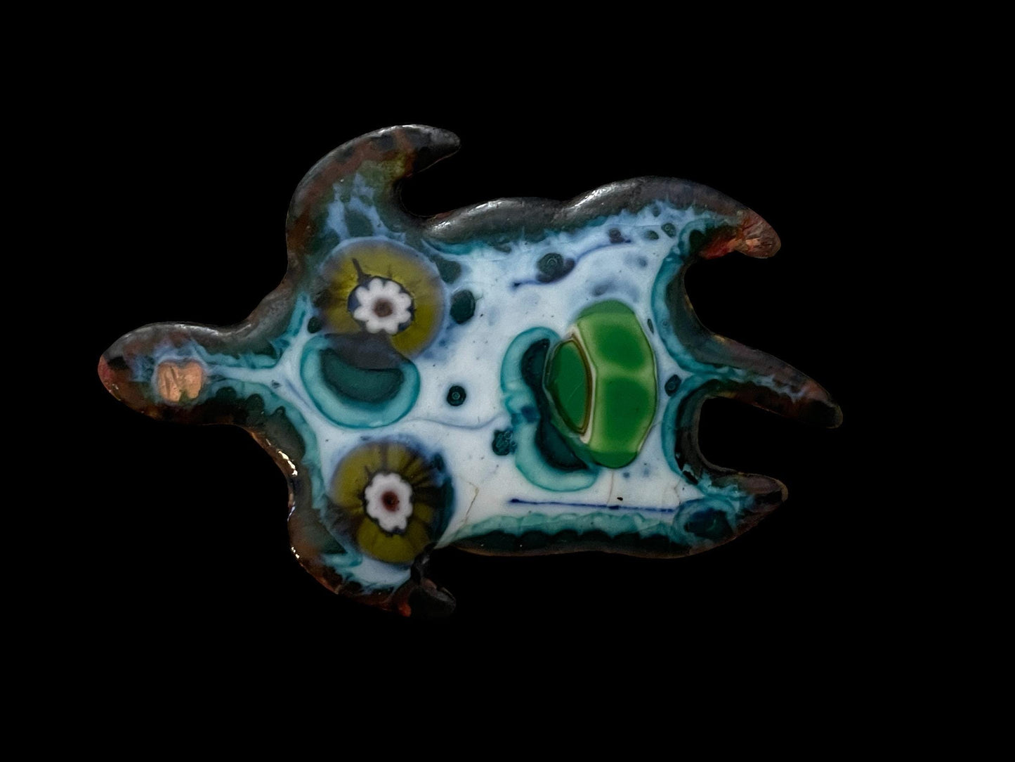 Unique vintage copper enamel turtle pin
