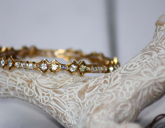 One-of-a-kind, handmade, intricately beaded upcycled bangle bracelet - beadwork, rhinestones, purple & white/silver/gold