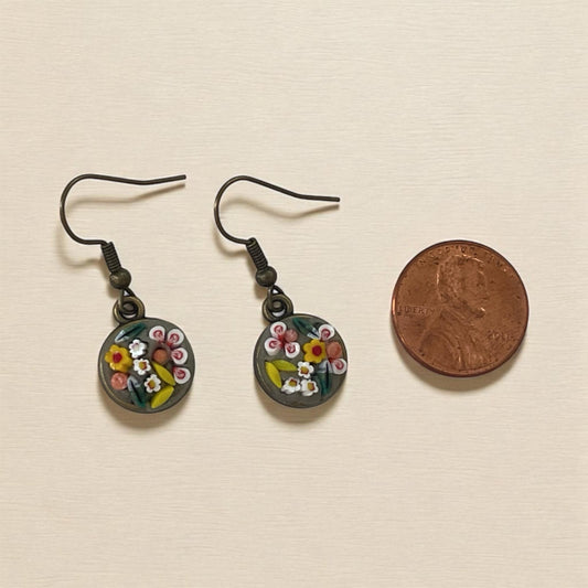 Small 12 mm Handmade Micro Mosaic dangle earrings – modern, handmade Jewelry with Hand-Cut Italian glass Murrini