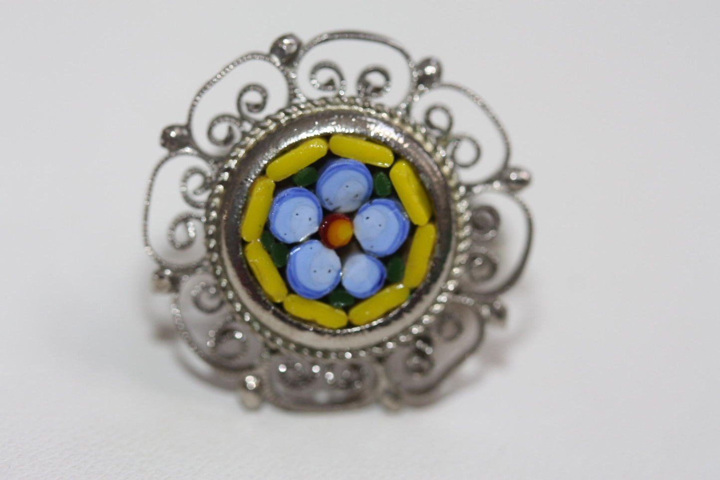 Stunning vintage mosaic flower ring - adjustable
