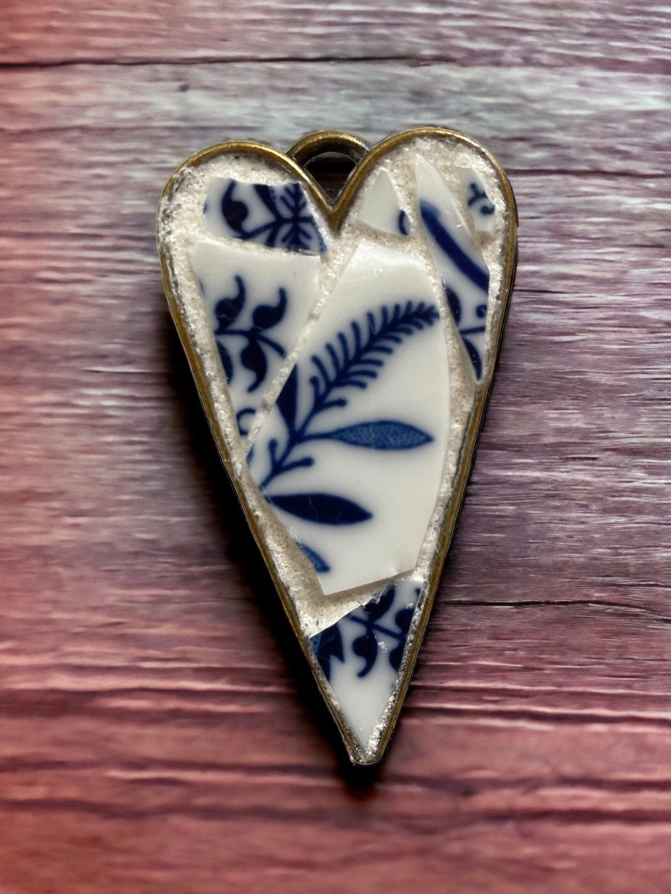 My handmade mosaic heart necklace - made from hand cut pieces of a broken vintage dish