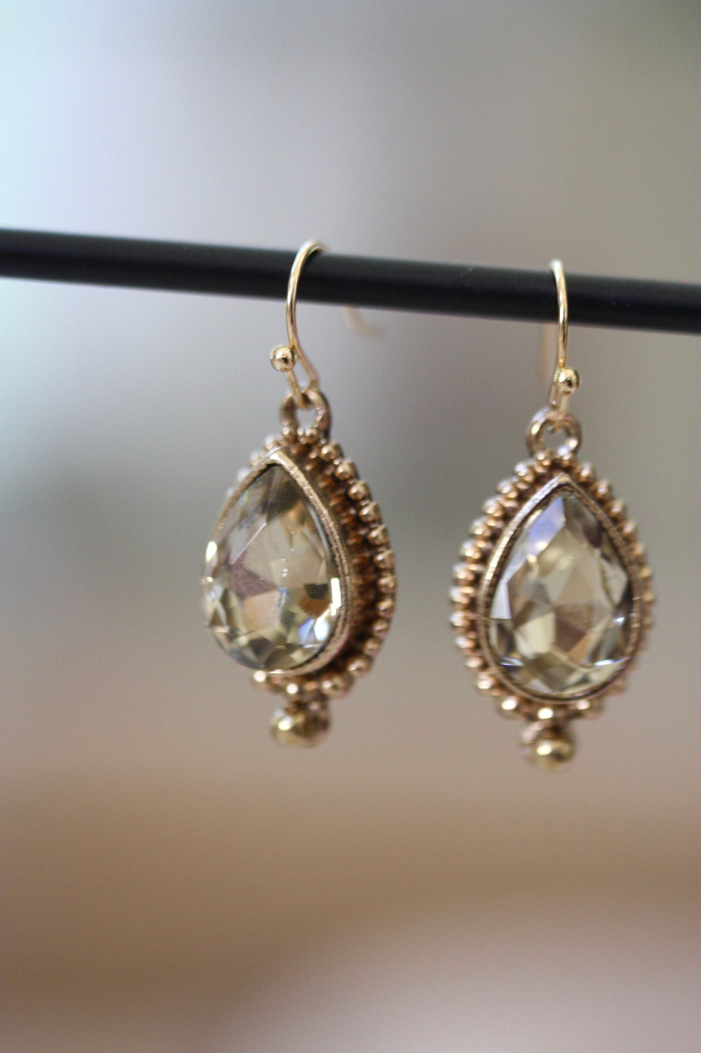Stunning light goldtone faceted upcycled crystal  earrings - wedding jewelry, dressy earrings