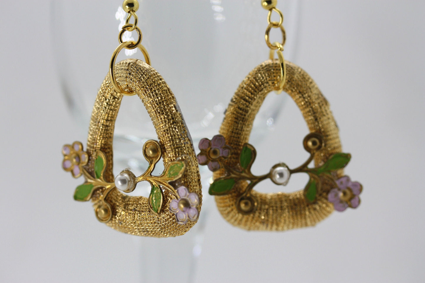 Handmade mixed material dangle earrings made of vintage and new materials