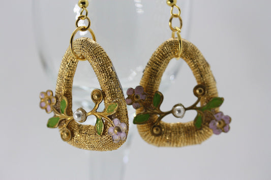 Handmade mixed material dangle earrings made of vintage and new materials