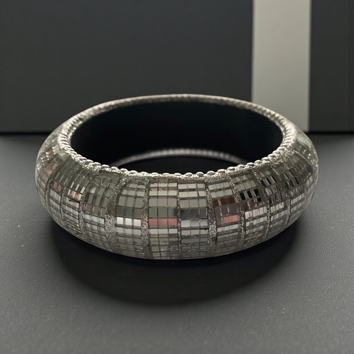 Unique Silver Mirror Square Bangle - Reflective Disco Ball Style Bracelet - Trendy Geometric Jewelry for Women - Statement Fashion Accessory