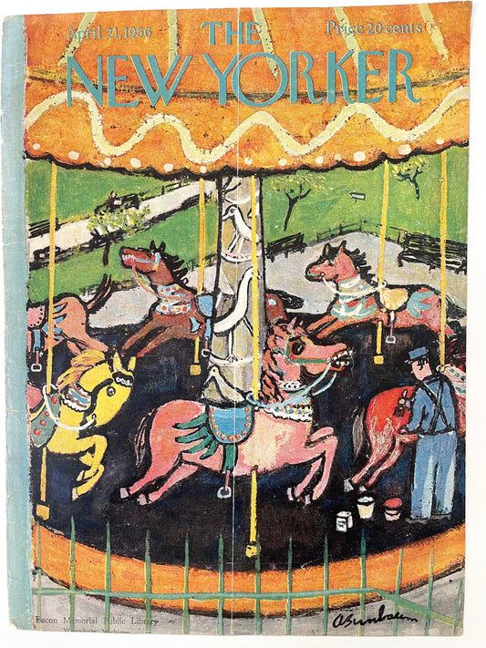 RARE - The NEW YORKER Magazine original cover - April 21, 1956 - carousel horses, merry go round