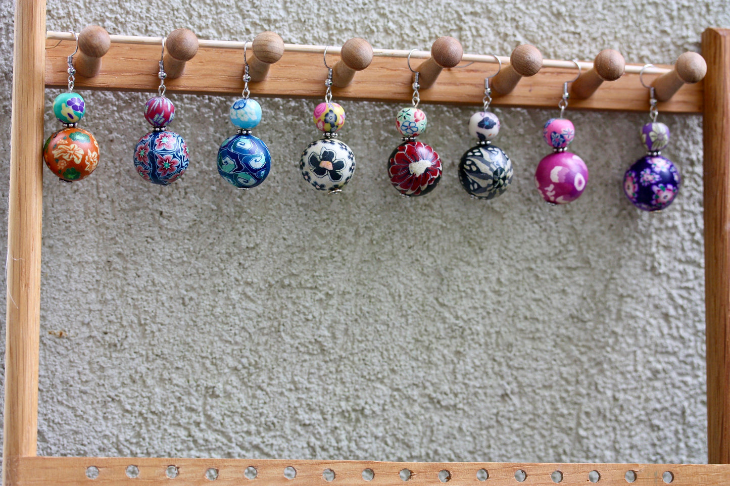 Dangle earrings hand made with vintage Polymer clay millefiori beads - mix and match to make a pair - mismatched earrings