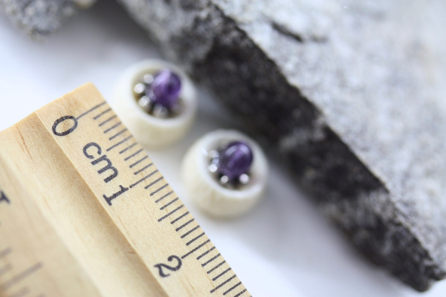 Tiny barely-there purple amethyst in silvertone minimalist stud earrings