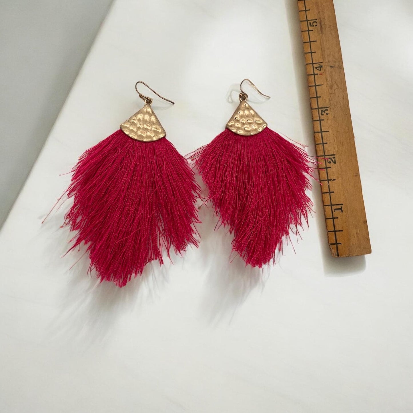 Stunning vintage pink and gold tassel dangle earrings