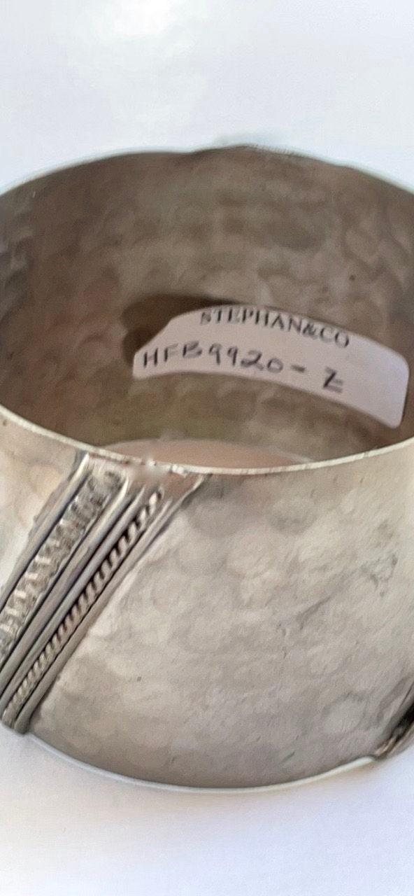 Stunning vintage hammered metal cuff bracelet with unique intricate design - textured cuff bracelet - silvertone bracelet by Stephan & Co.