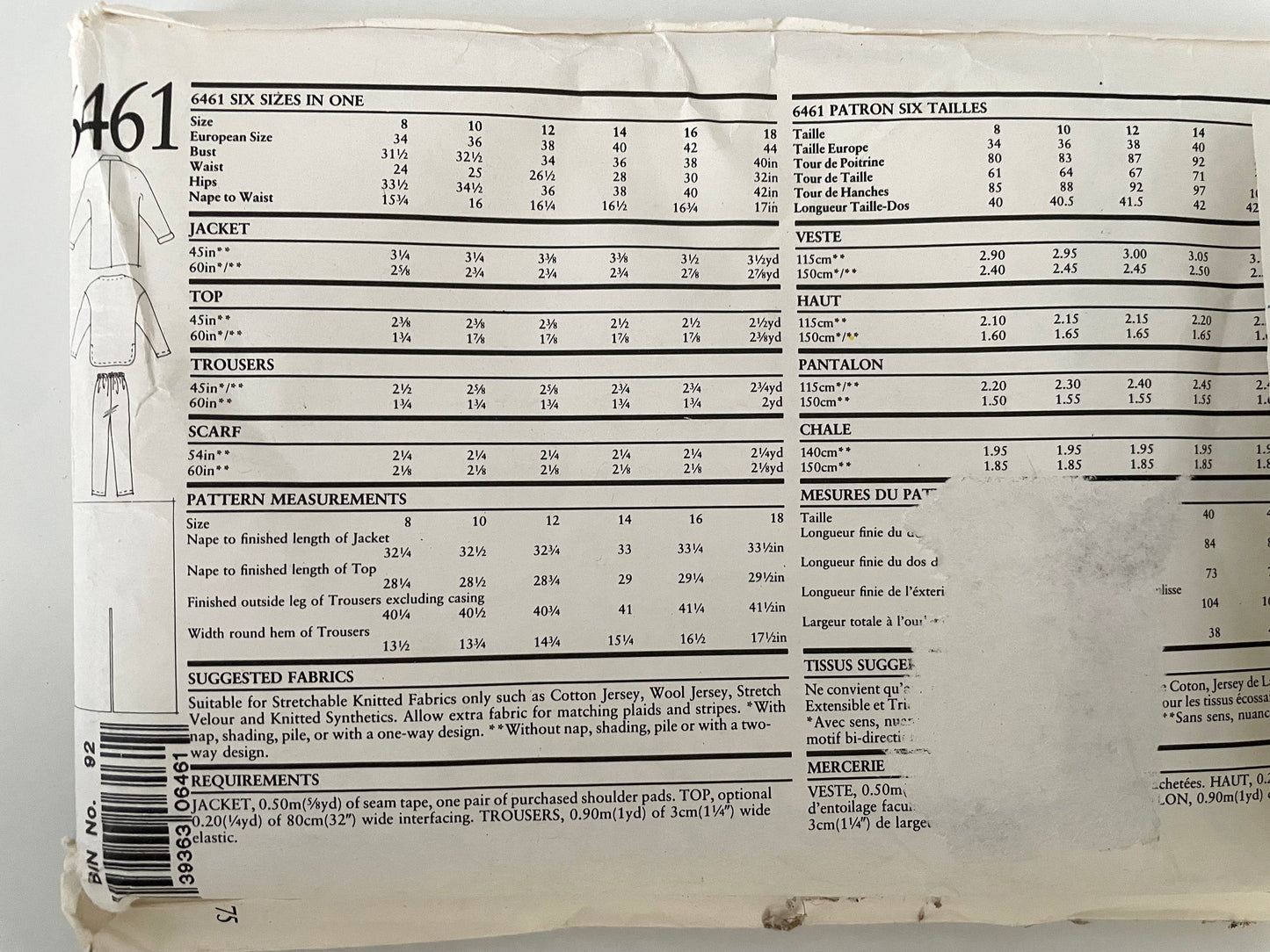 UNCUT Sewing Pattern - New Look sewing Pattern 6461 - Sizes 8 - Jacket Top Trousers Scarf 4 Stretch Knit Comfy