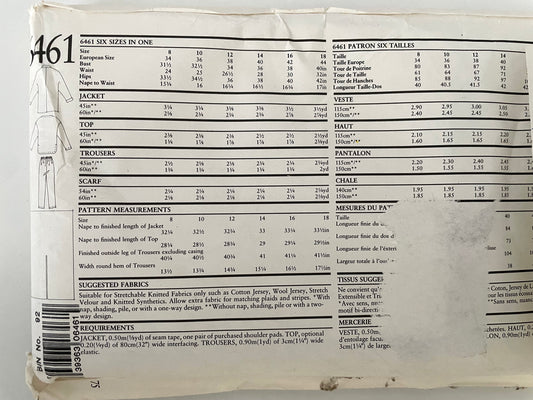 UNCUT Sewing Pattern - New Look sewing Pattern 6461 - Sizes 8 - Jacket Top Trousers Scarf 4 Stretch Knit Comfy