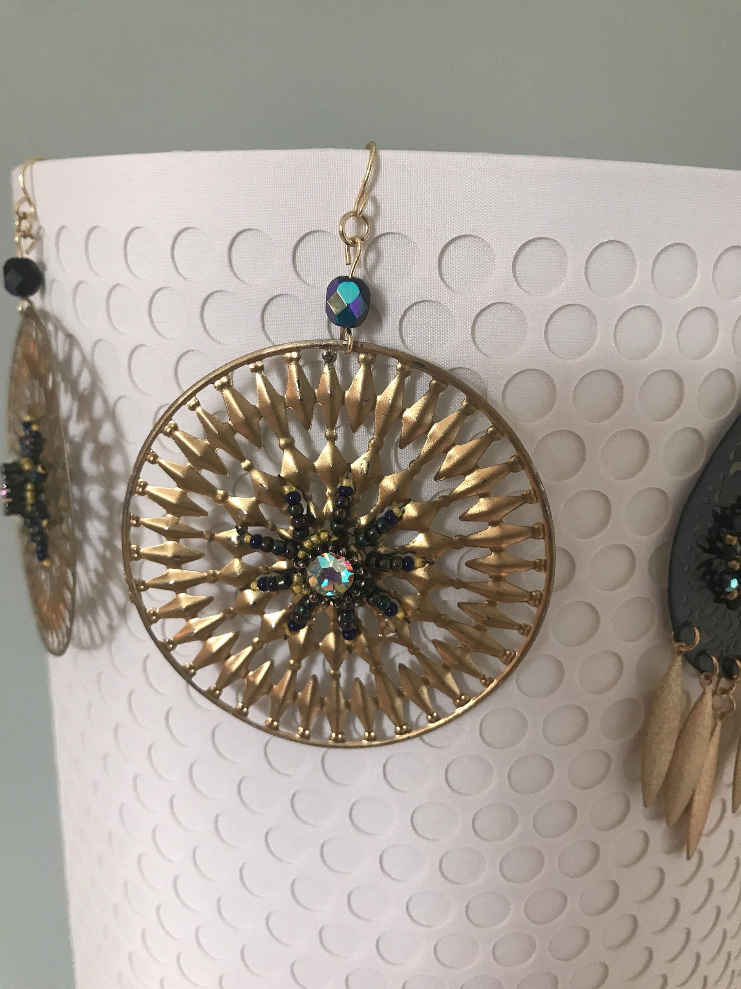 Revised, Modernized, large upcycled hoop earrings with handmade beadwork