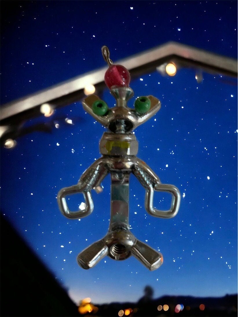 Meet "Herman" -  mixed media robot made of hardware - nails, screws, bolts with small wood/glass embellishments - pin or necklace pendant