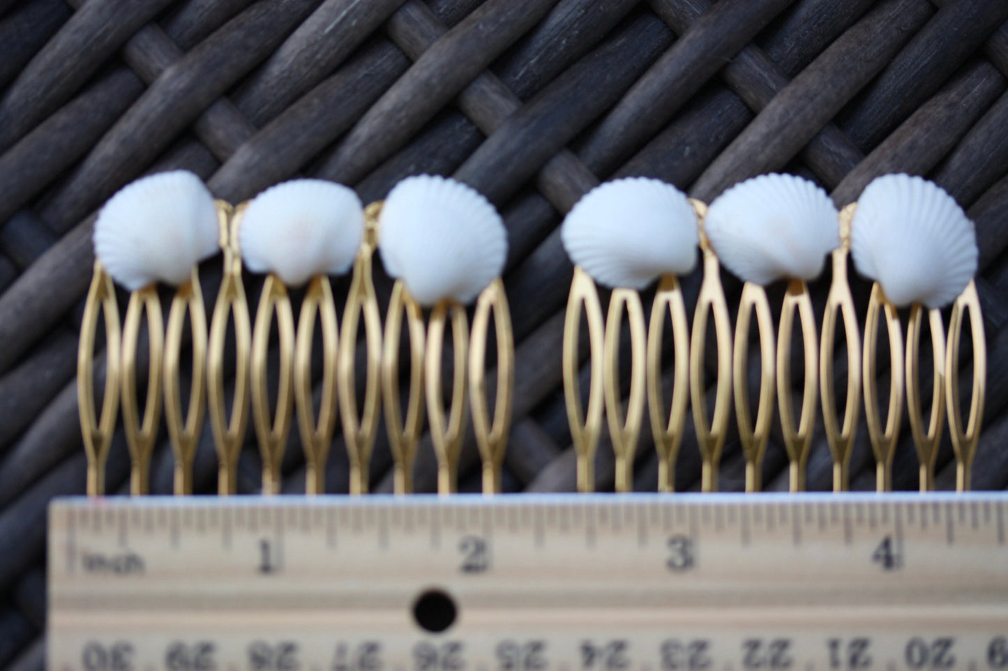 Stunning goldtone hair comb with white shells