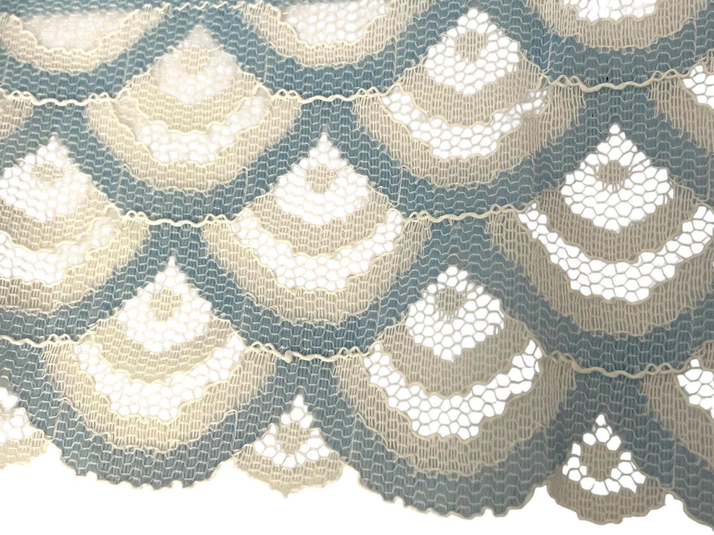 Vintage wide scalloped blue and creamy white lace trim - 3" wide - priced per yard