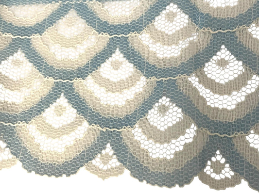 Vintage wide scalloped blue and creamy white lace trim - 3" wide - priced per yard