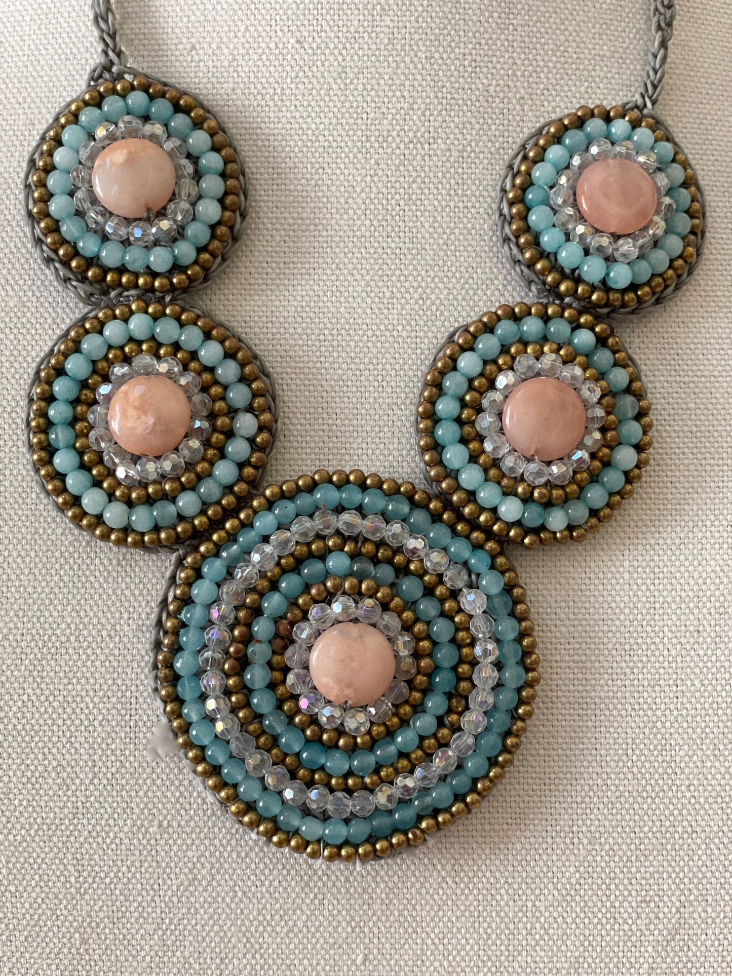 Stunning vintage handmade beadwork necklace with unique crocheted base - Please read description