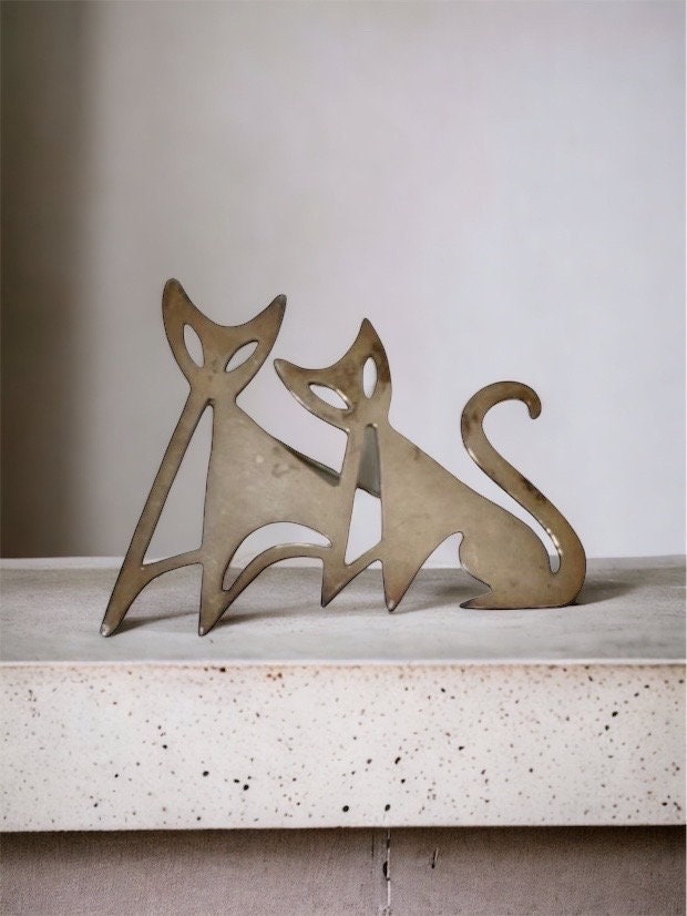 Unique vintage sterling silver cat pin - MCM?