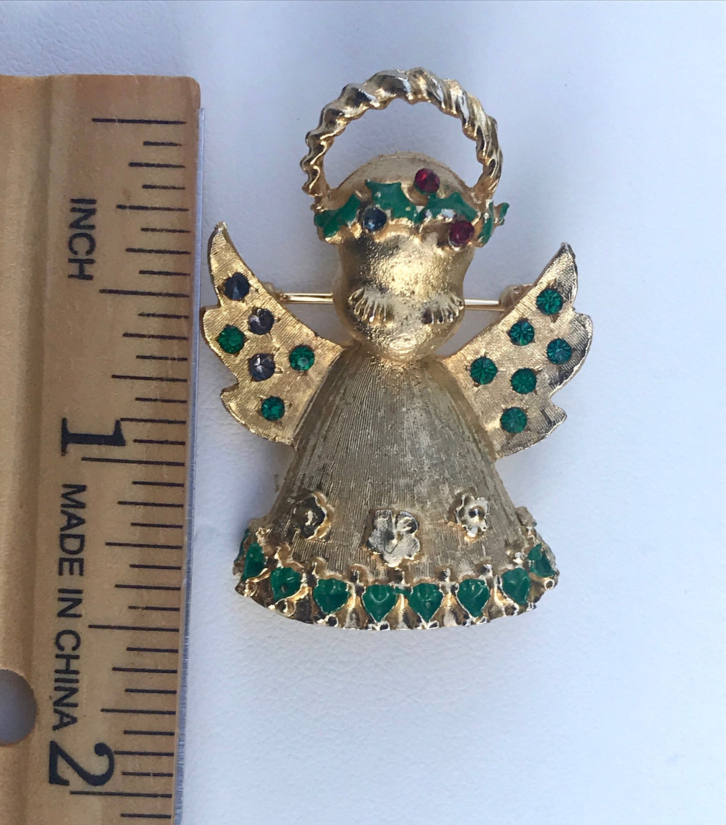 Vintage angel pin - goldtone with rhinestones - just a bit of a fixer upper