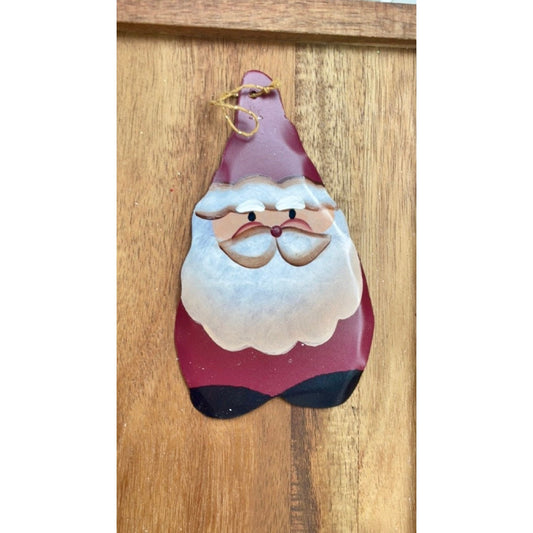 Vintage tin Santa Claus ornament - made by Santa's workshop in Baton Rouge, Louisiana