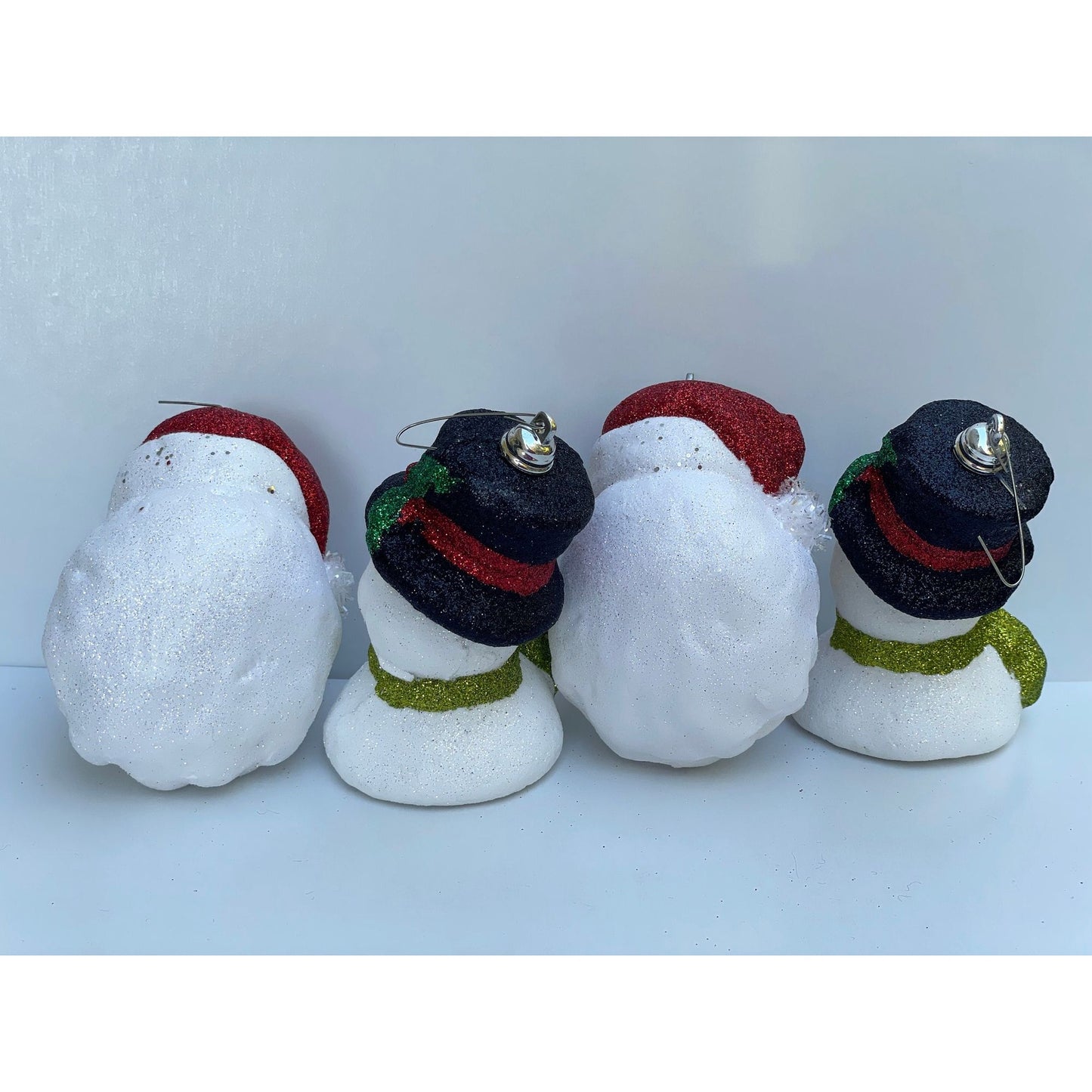 Vintage Santa Claus or Snowman glittered firm foam Christmas ornaments