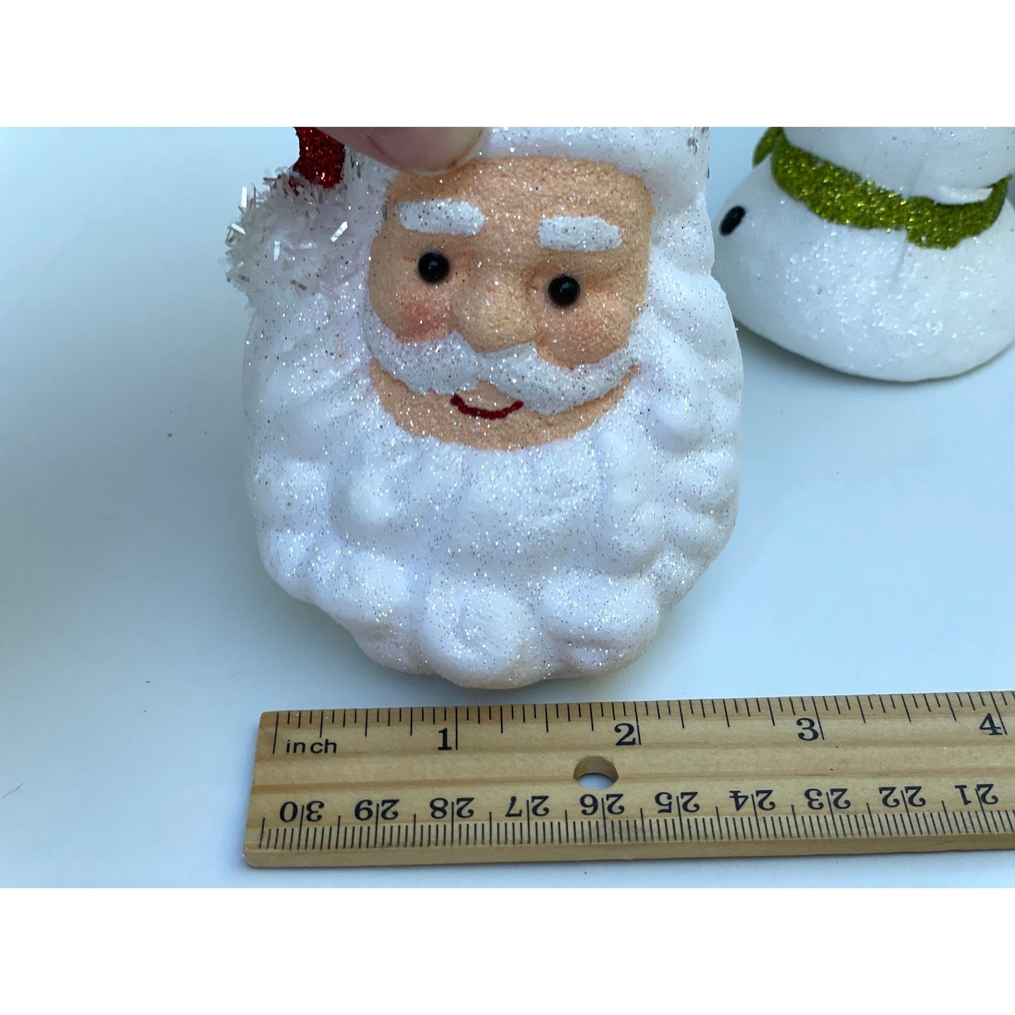 Vintage Santa Claus or Snowman glittered firm foam Christmas ornaments