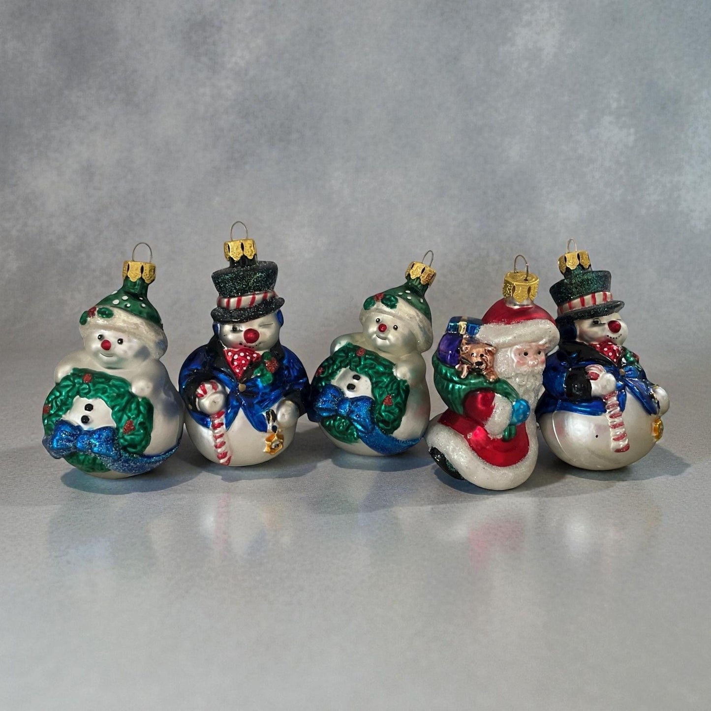 Lot of 5 BK Collection Blown Glass Vintage Christmas Ornaments – Snowmen and Santa