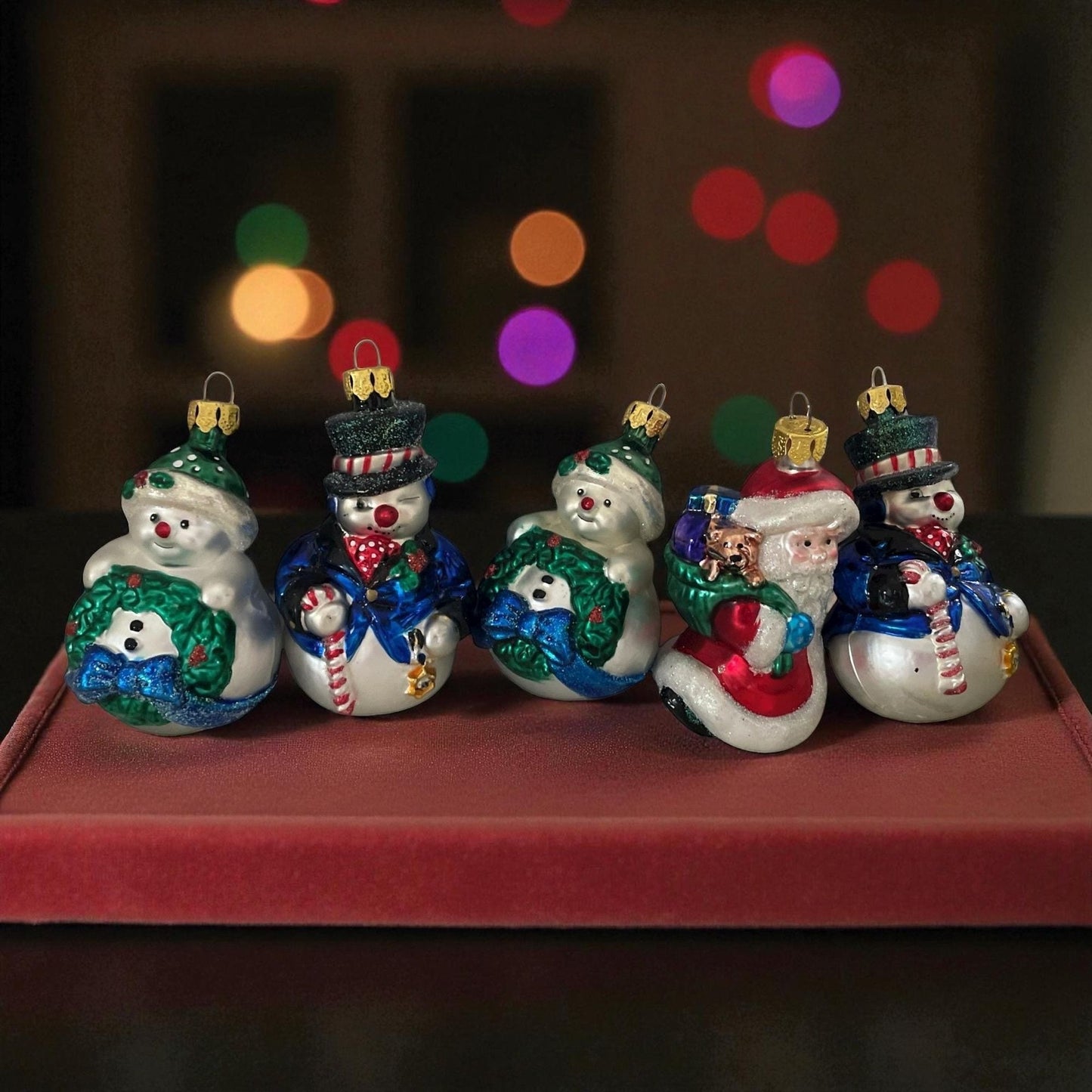 Lot of 5 BK Collection Blown Glass Vintage Christmas Ornaments – Snowmen and Santa