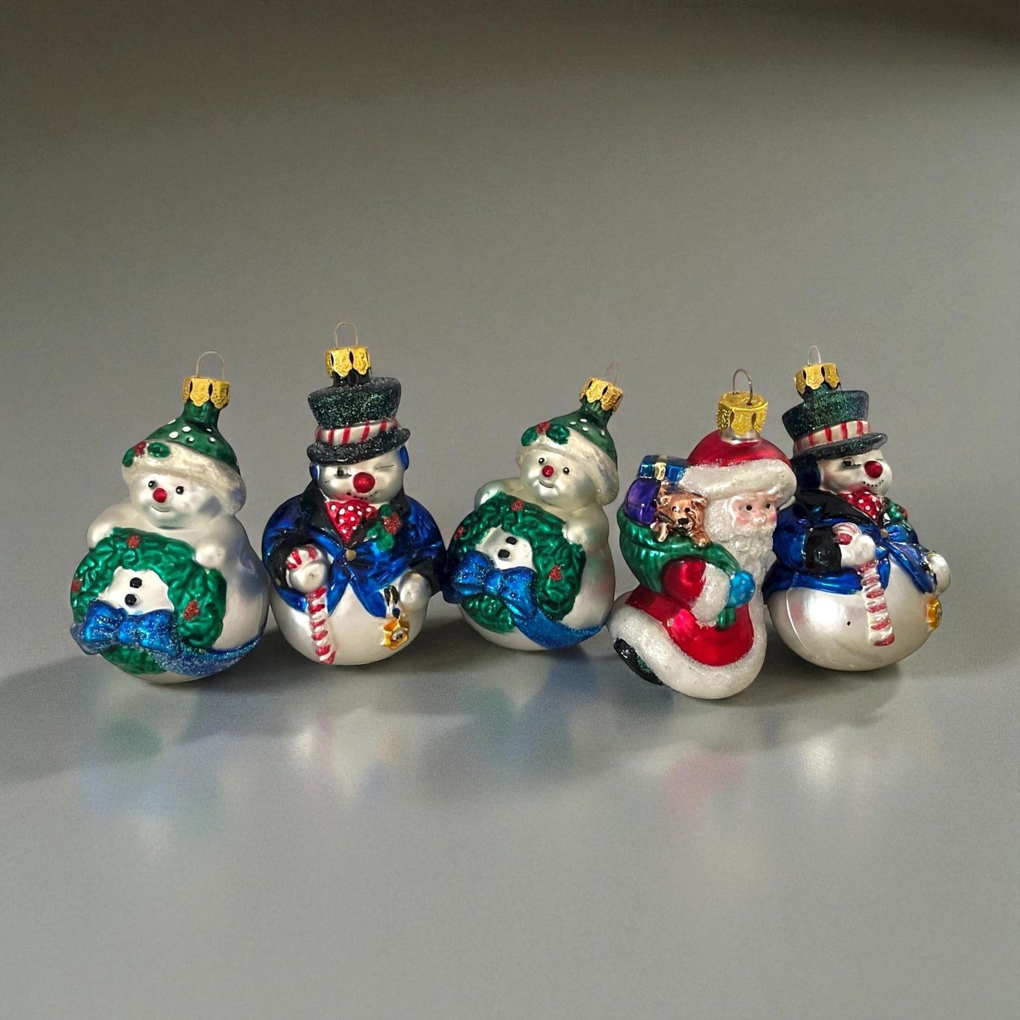 Lot of 5 BK Collection Blown Glass Vintage Christmas Ornaments – Snowmen and Santa