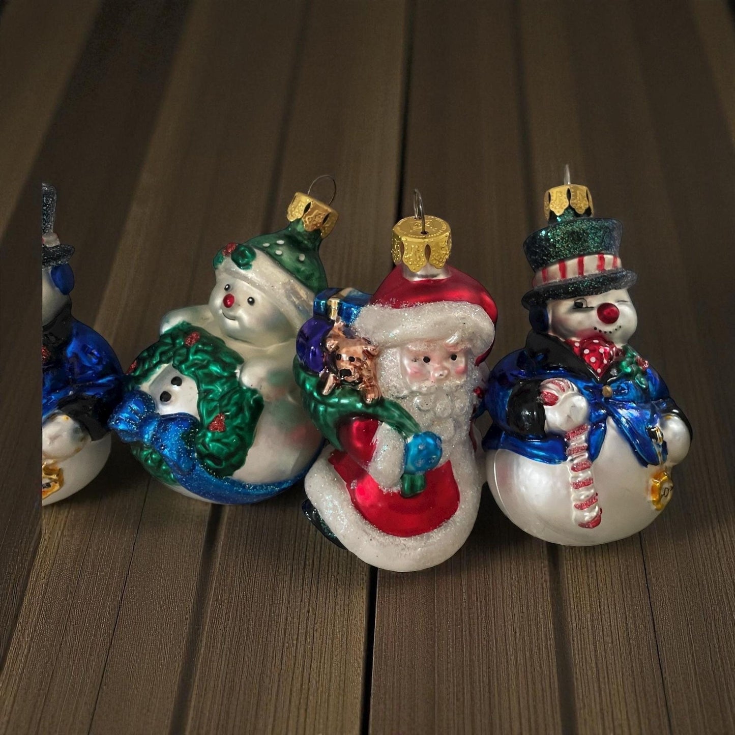 Lot of 5 BK Collection Blown Glass Vintage Christmas Ornaments – Snowmen and Santa