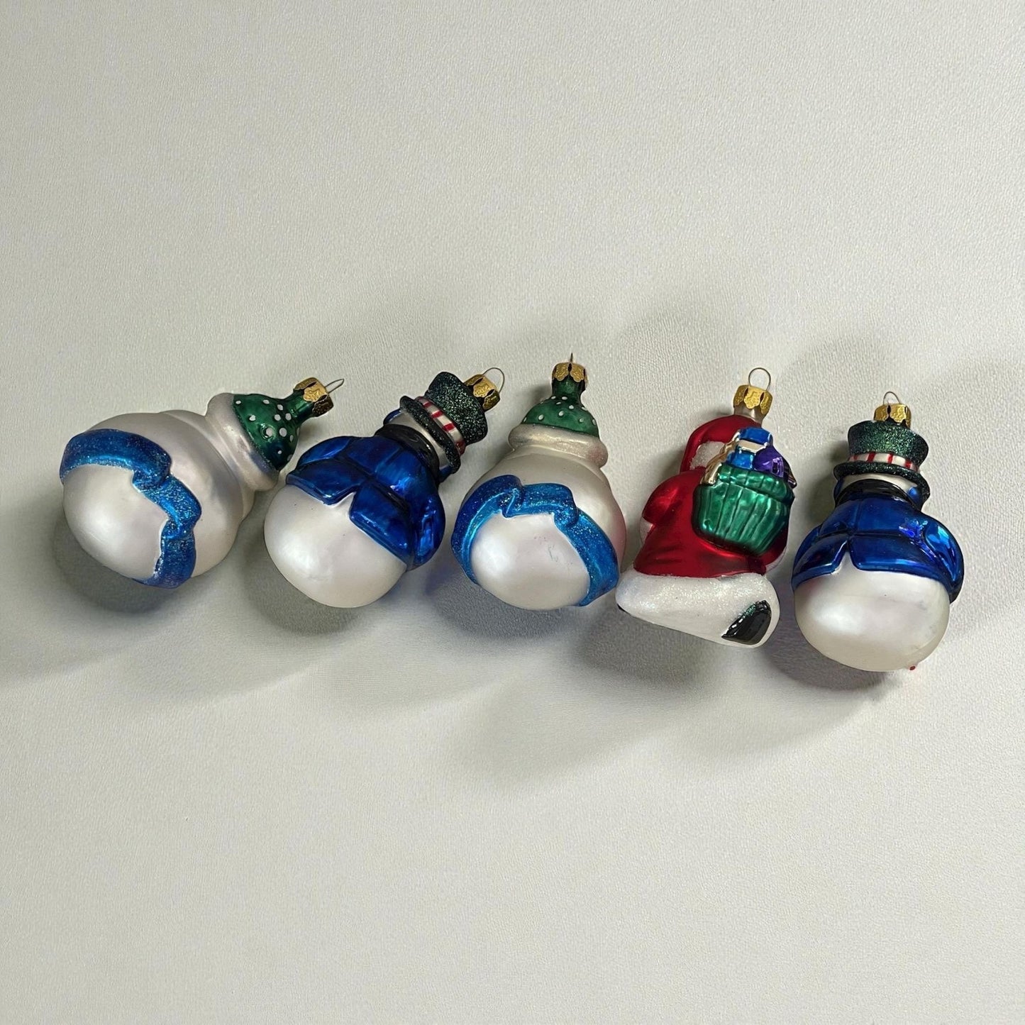 Lot of 5 BK Collection Blown Glass Vintage Christmas Ornaments – Snowmen and Santa
