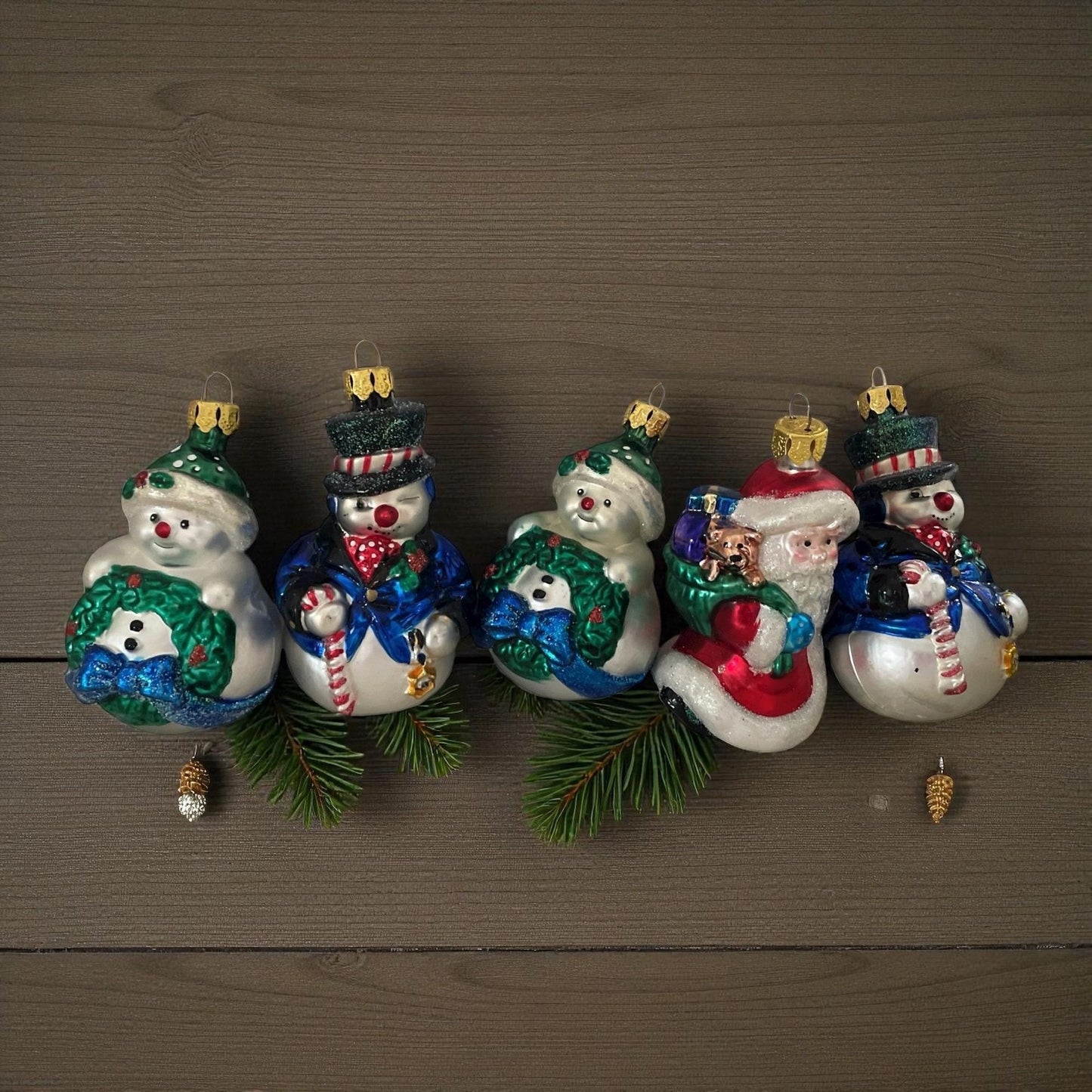 Lot of 5 BK Collection Blown Glass Vintage Christmas Ornaments – Snowmen and Santa