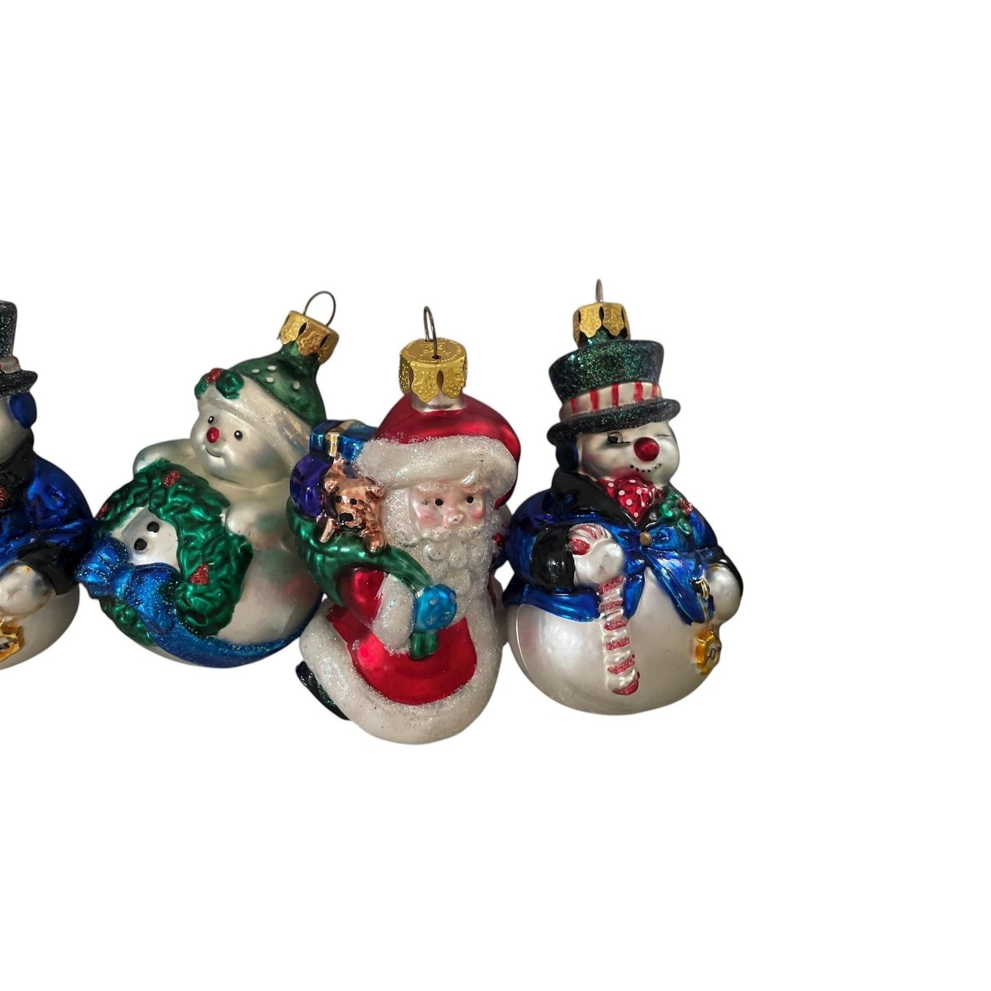 Lot of 5 BK Collection Blown Glass Vintage Christmas Ornaments – Snowmen and Santa