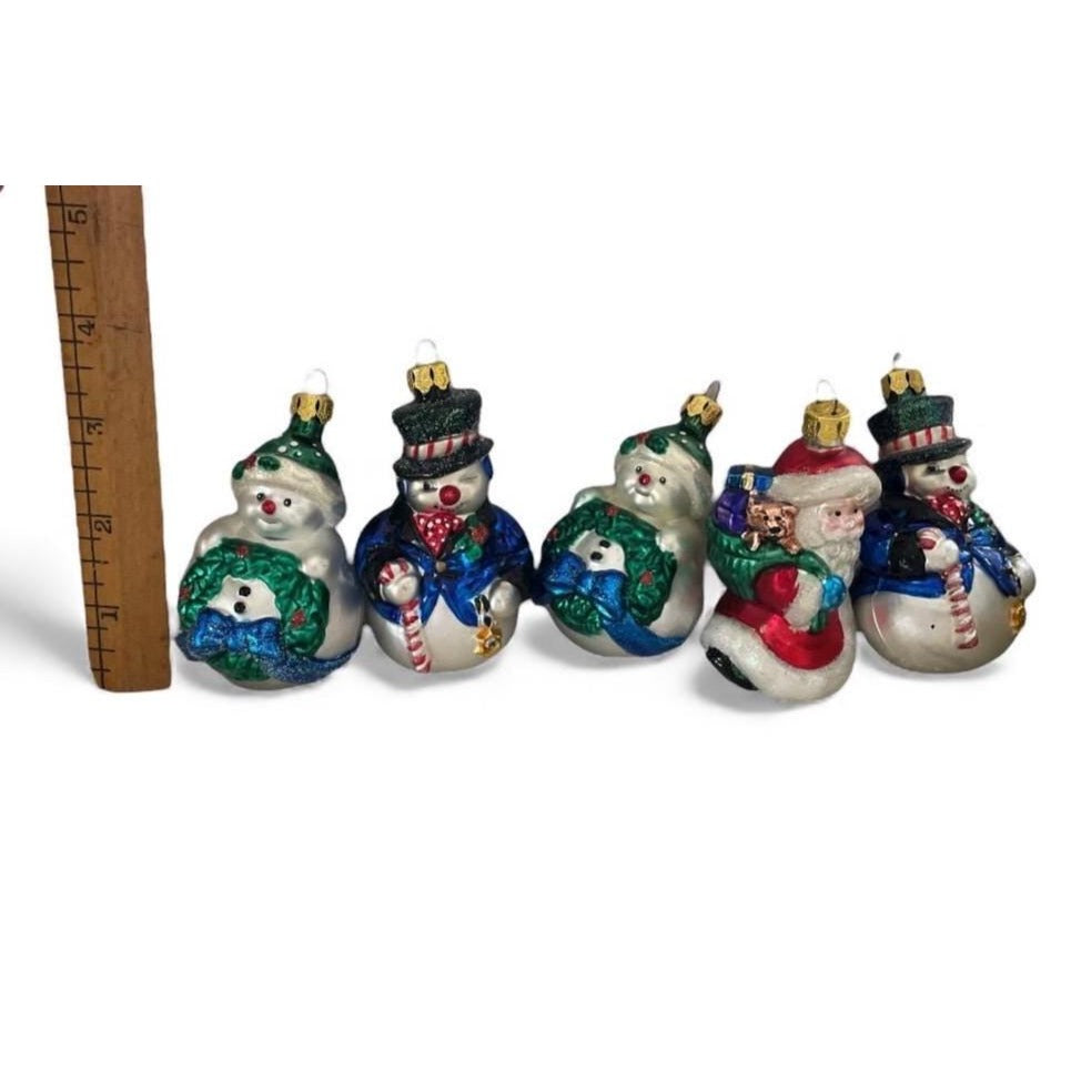 Lot of 5 BK Collection Blown Glass Vintage Christmas Ornaments – Snowmen and Santa