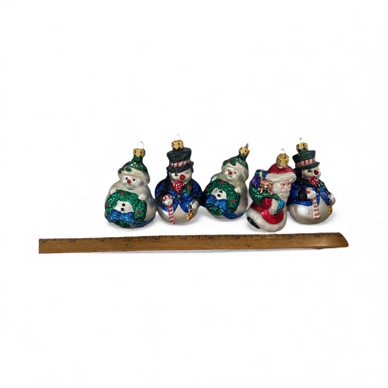 Lot of 5 BK Collection Blown Glass Vintage Christmas Ornaments – Snowmen and Santa