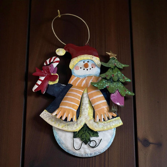 Metal Vintage Snowman Christmas Ornament, Festive Metal Holiday Decor, Cute Winter Tree Decoration