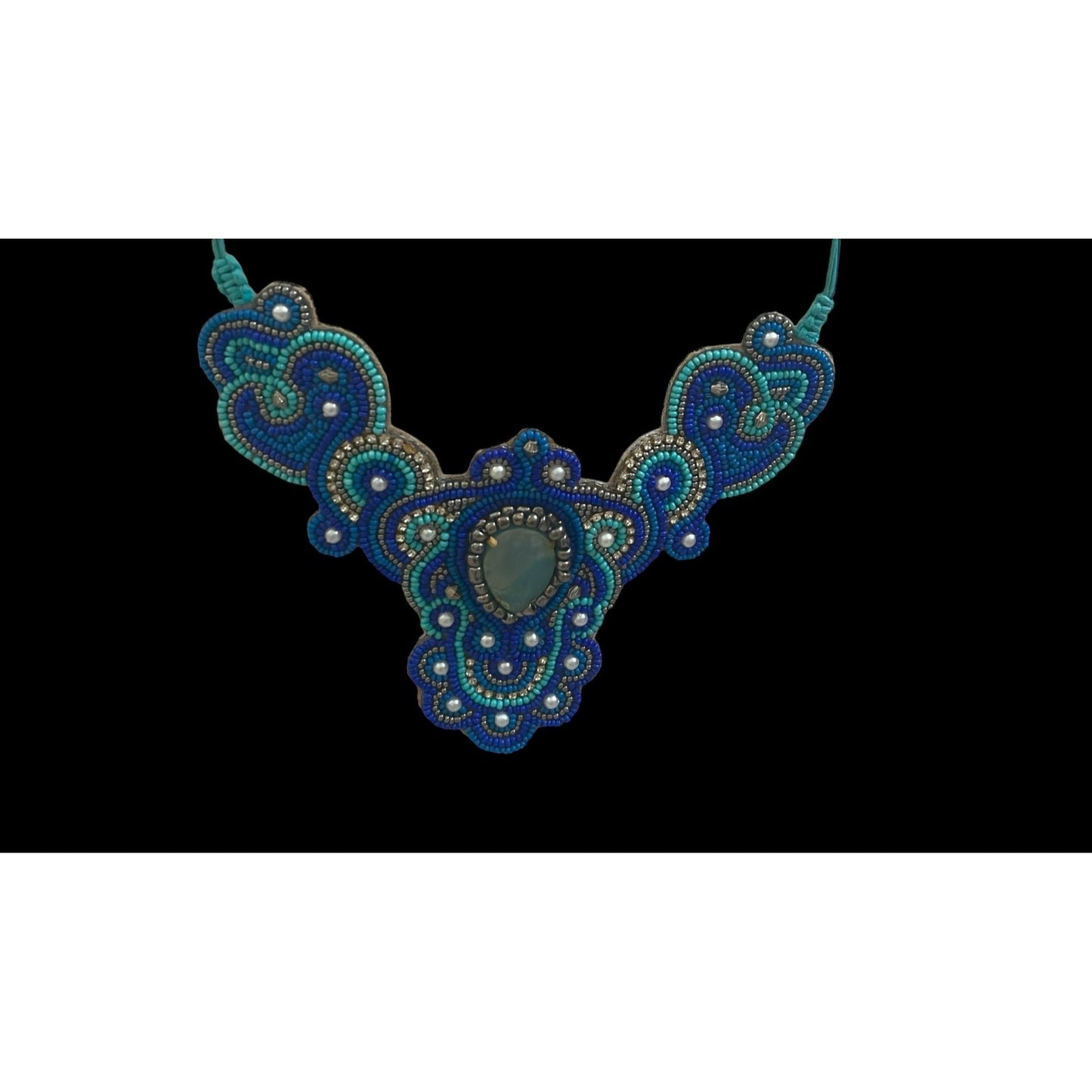 Stunning beadwork necklace with velvet felt backing