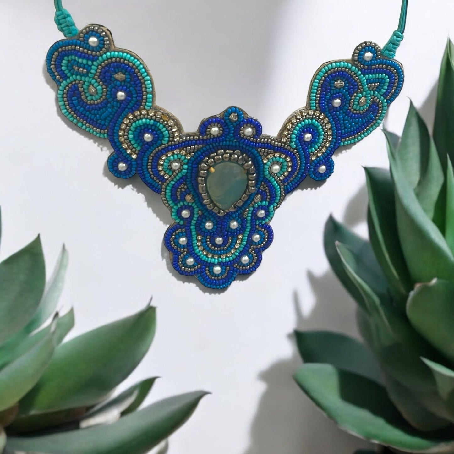 Stunning beadwork necklace with velvet felt backing