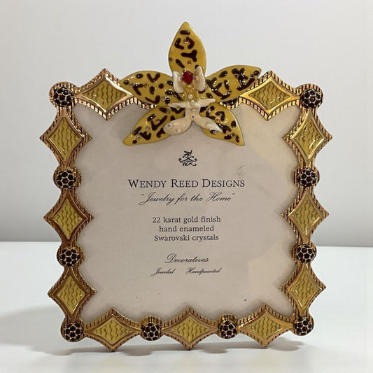 Wendy Reed 2002 Picture Frame – Yellow Hand-Enameled Swarovski Crystal Frame, 22K Gold Finish, Vintage Luxury Decor - NEVER USED, Very Rare