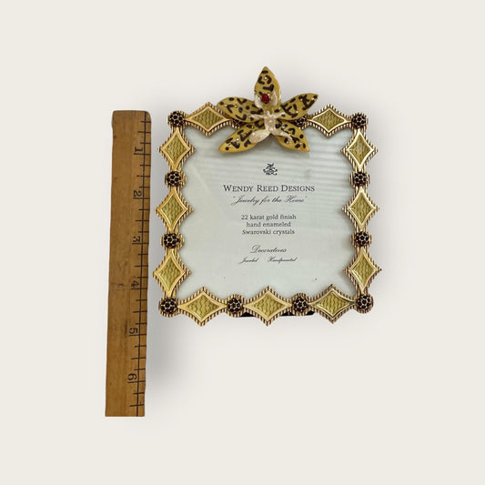 Wendy Reed 2002 Picture Frame – Yellow Hand-Enameled Swarovski Crystal Frame, 22K Gold Finish, Vintage Luxury Decor - NEVER USED, Very Rare