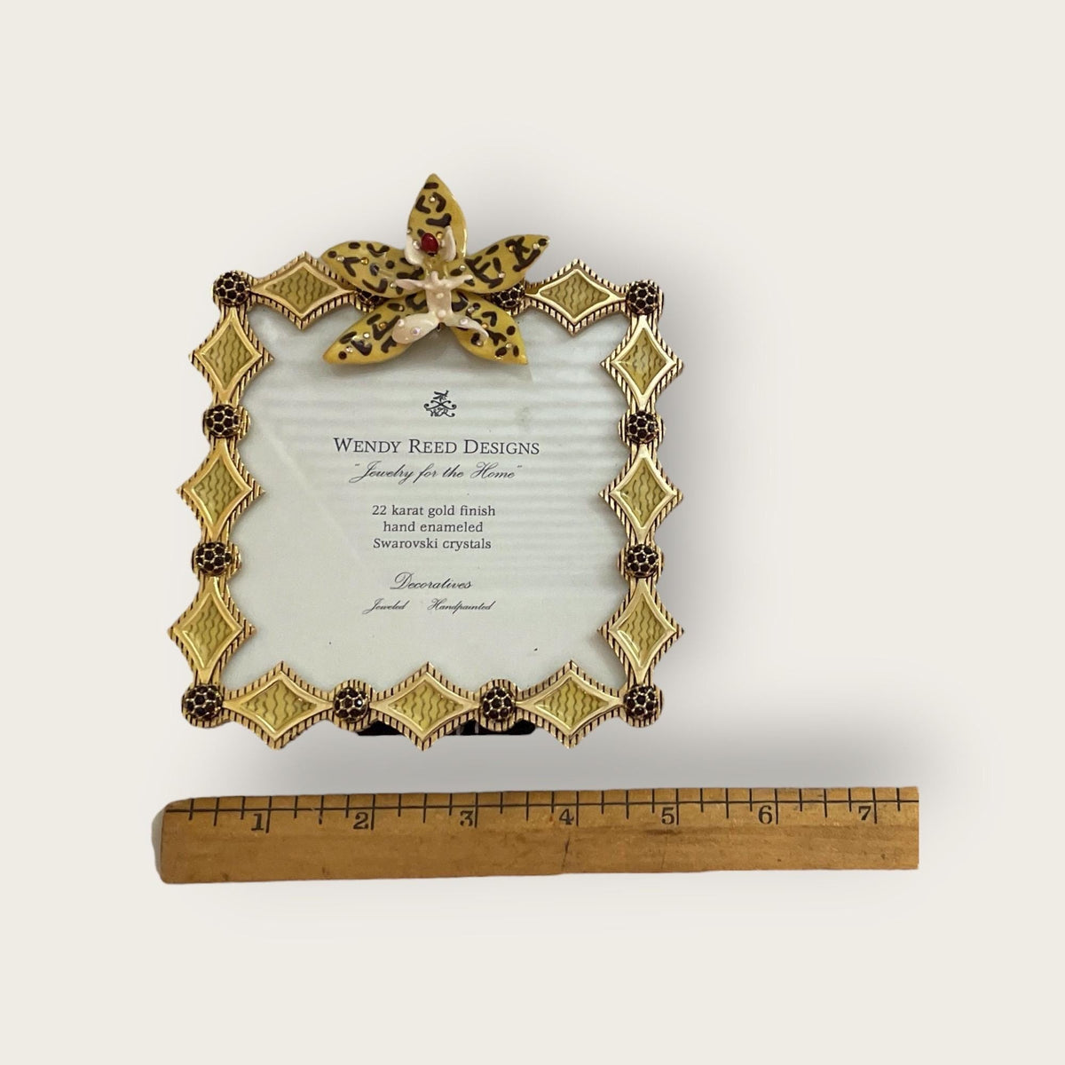 Wendy Reed 2002 Picture Frame – Yellow Hand-Enameled Swarovski Crystal Frame, 22K Gold Finish, Vintage Luxury Decor - NEVER USED, Very Rare