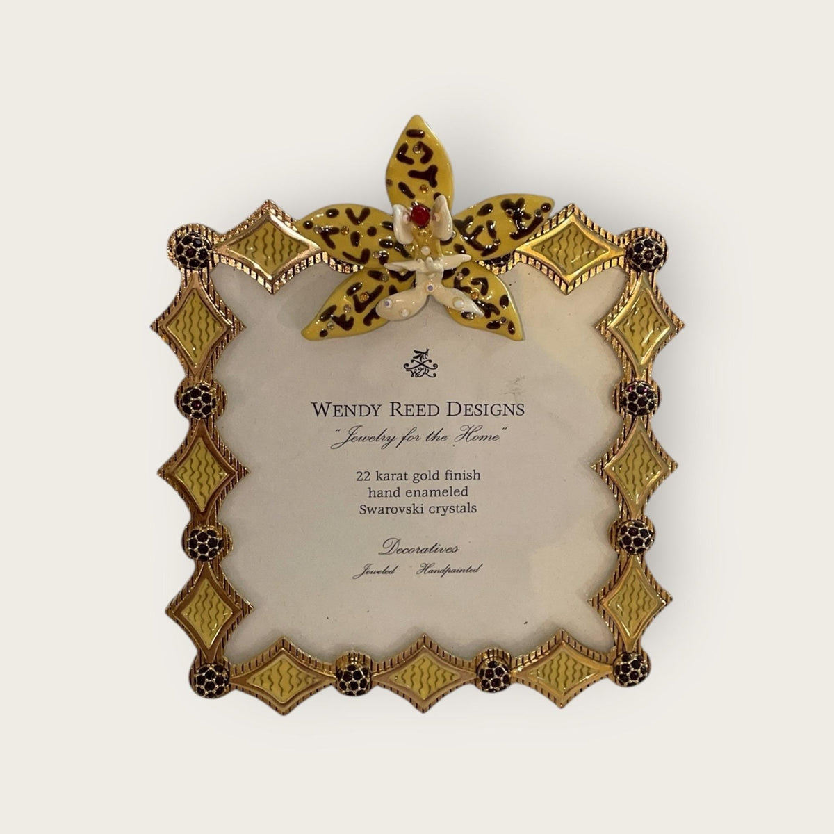 Wendy Reed 2002 Picture Frame – Yellow Hand-Enameled Swarovski Crystal Frame, 22K Gold Finish, Vintage Luxury Decor - NEVER USED, Very Rare
