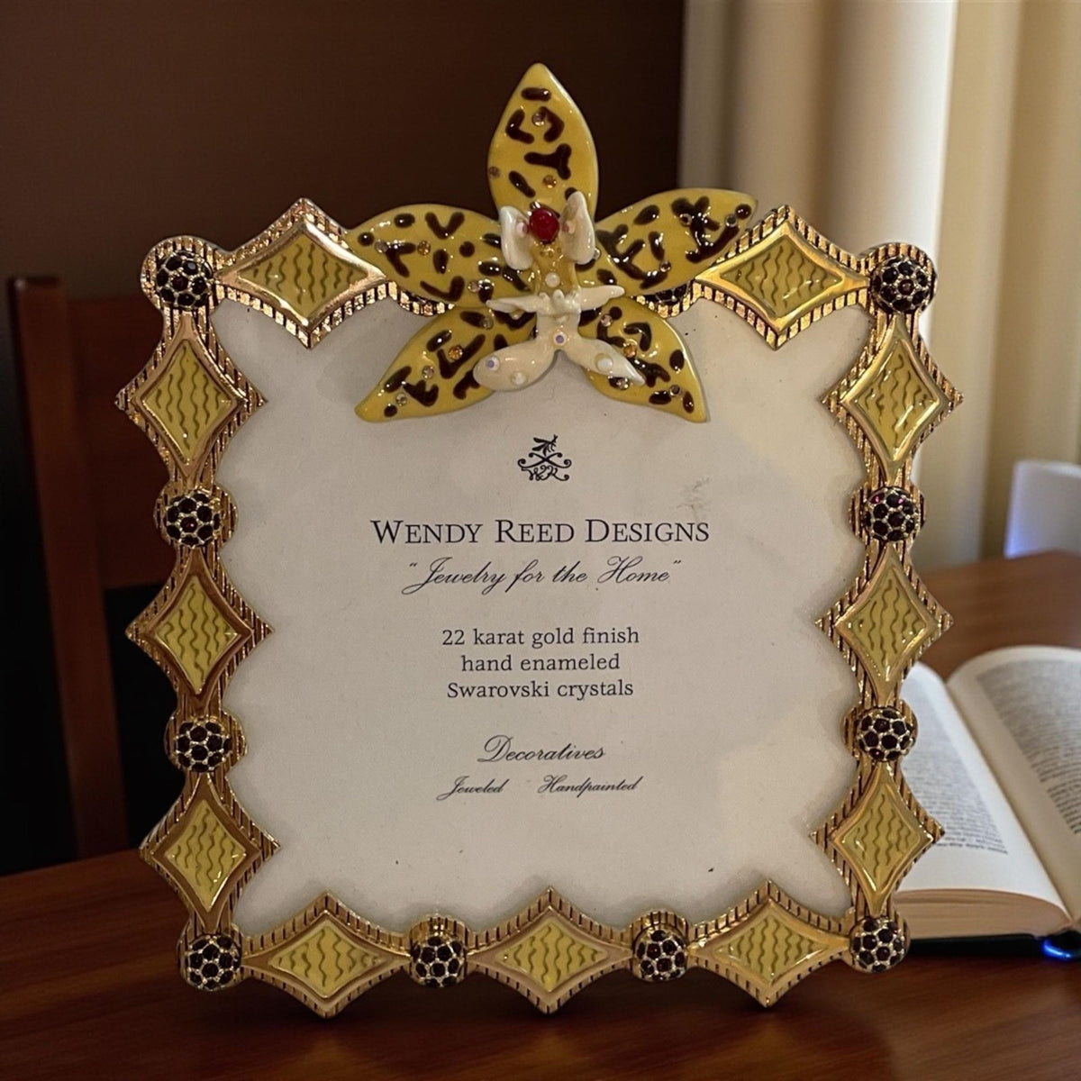 Wendy Reed 2002 Picture Frame – Yellow Hand-Enameled Swarovski Crystal Frame, 22K Gold Finish, Vintage Luxury Decor - NEVER USED, Very Rare