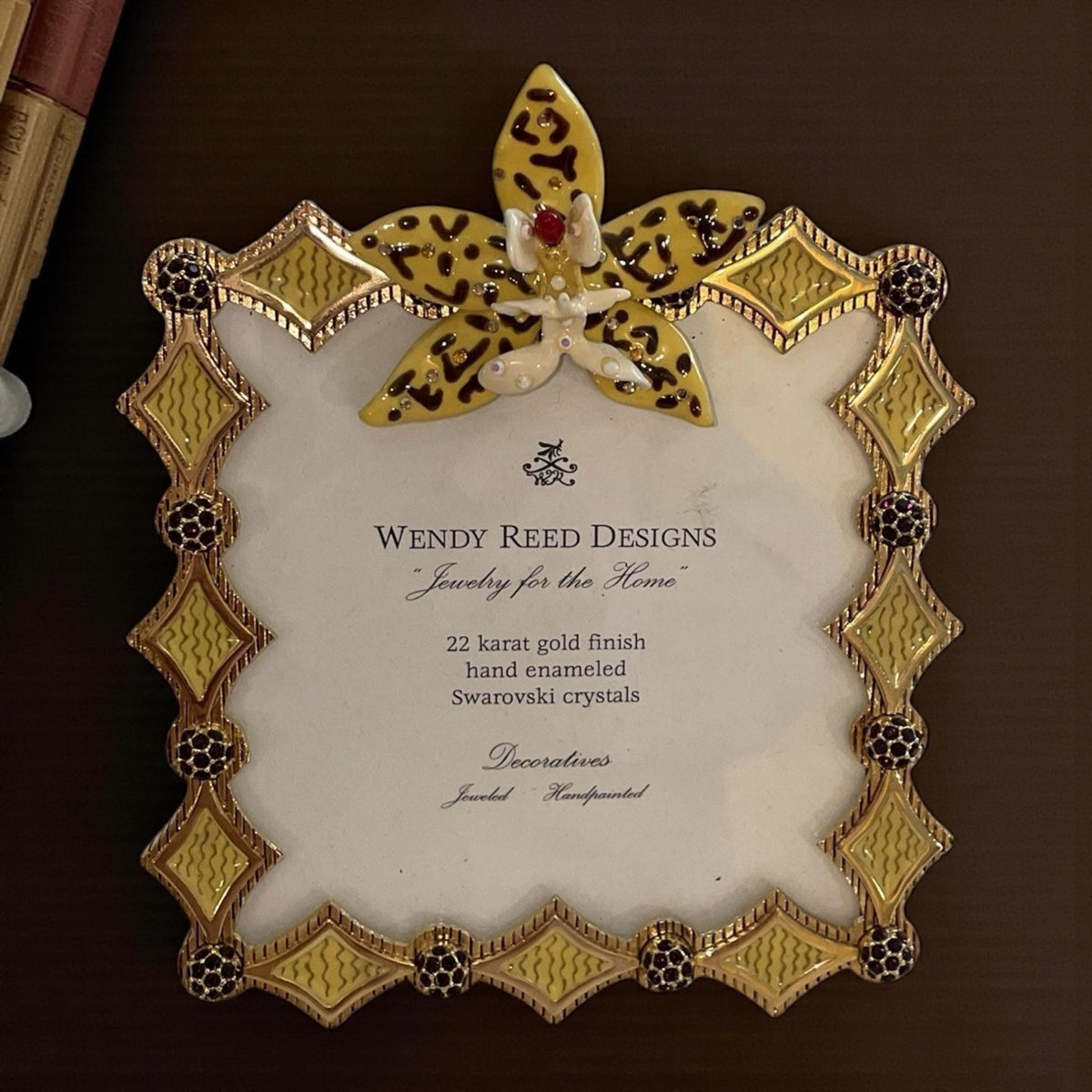 Wendy Reed 2002 Picture Frame – Yellow Hand-Enameled Swarovski Crystal Frame, 22K Gold Finish, Vintage Luxury Decor - NEVER USED, Very Rare