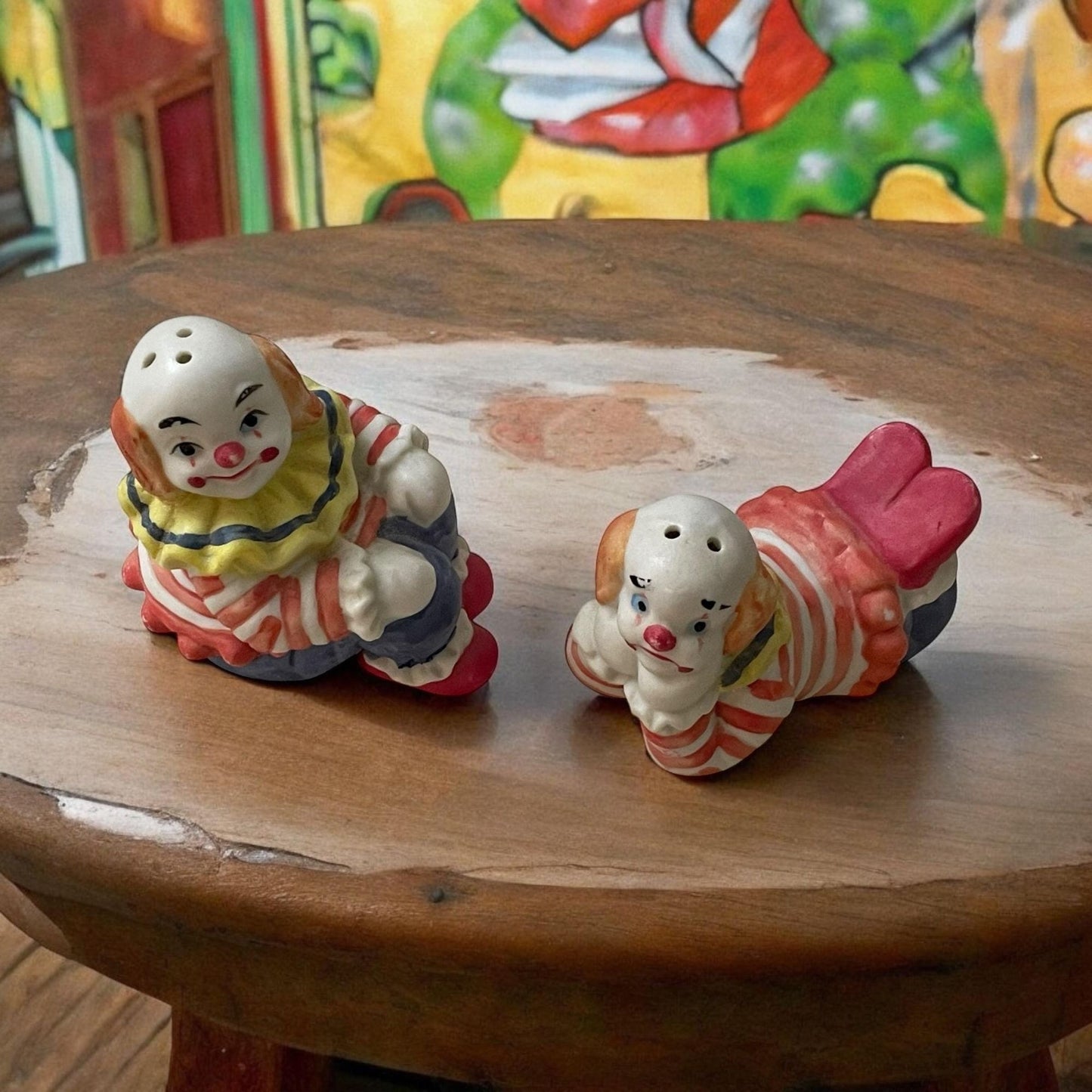 Albert E. Price Vintage Porcelain bisque Clown Salt and Pepper Shaker Set