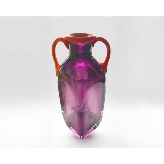 Orrefors Sweden Art Glass Vase by Erika Lagerbielke, Amethyst & Amber, Signed 1992 Scandinavian Design