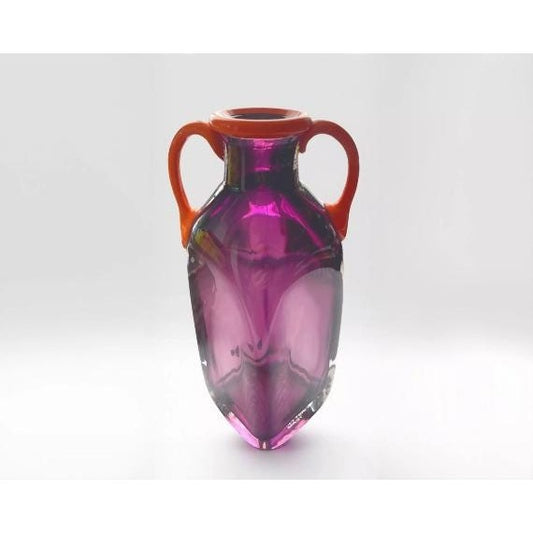 Orrefors Sweden Art Glass Vase by Erika Lagerbielke, Amethyst & Amber, Signed 1992 Scandinavian Design